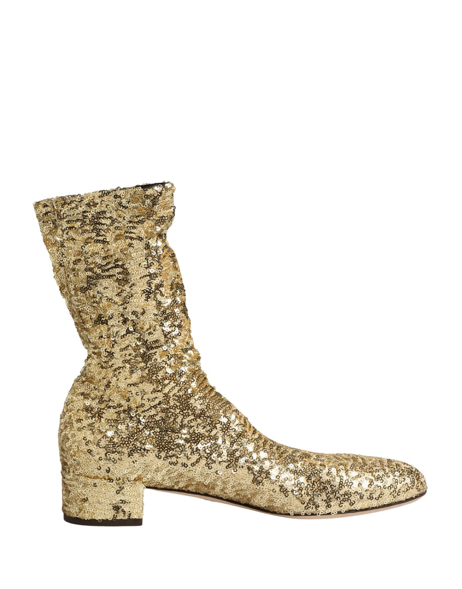 Gold Sequined Short Boots Stretch Shoes