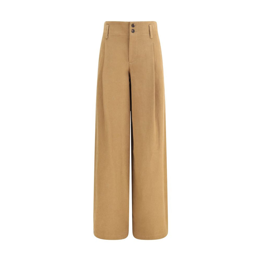 Beige Cotton Casual Pants