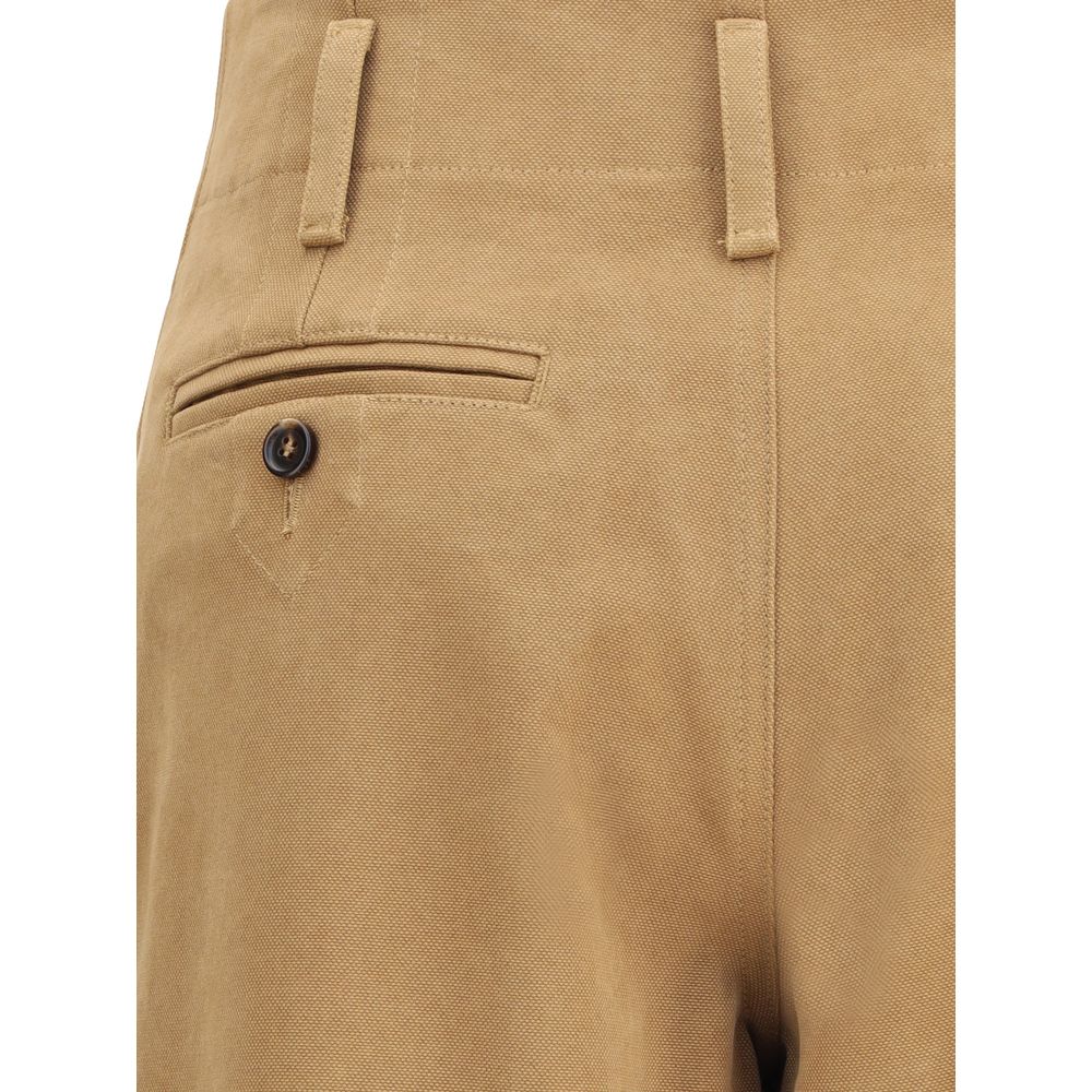Beige Cotton Casual Pants