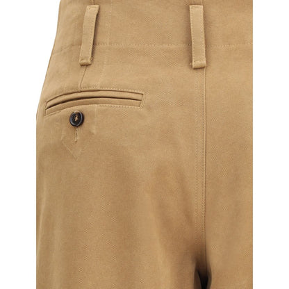 Beige Cotton Casual Pants
