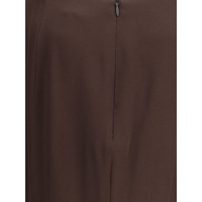 Brown Acetate Midi Skirt