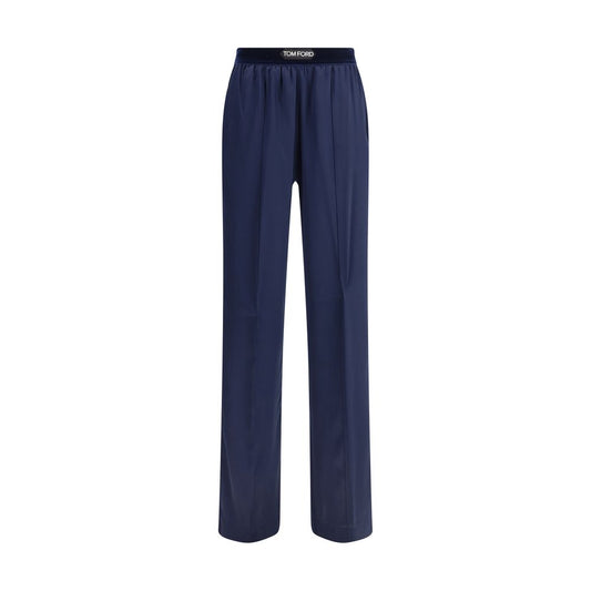 Blue Elastane Casual Pants