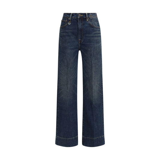 Blue Cotton Straight-Leg Jeans