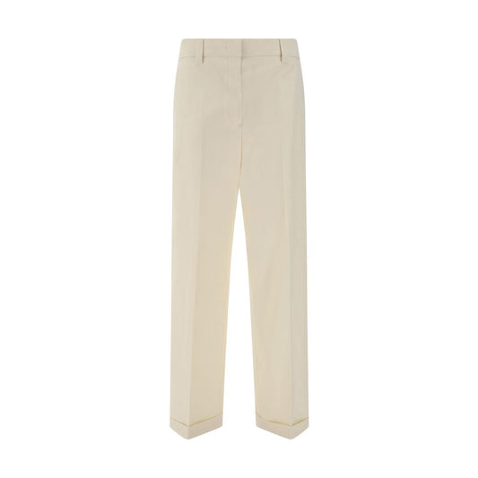 Beige Cotton Casual Pants