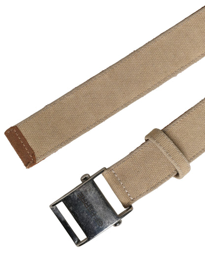Men Beige Canvas Silver Metal Buckle Cintura Belt