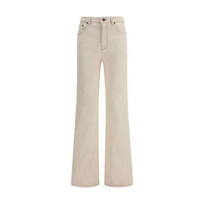 Beige Cotton Bootcut Jeans