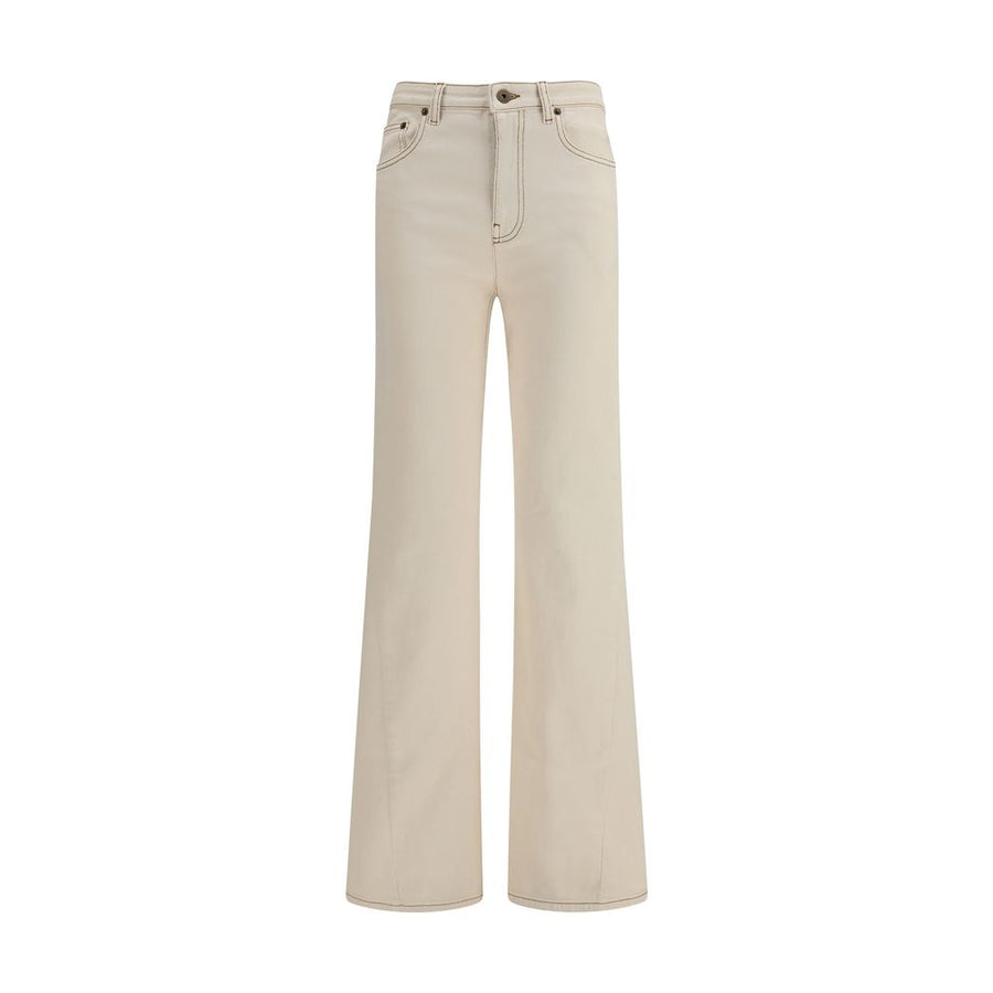 Beige Cotton Bootcut Jeans