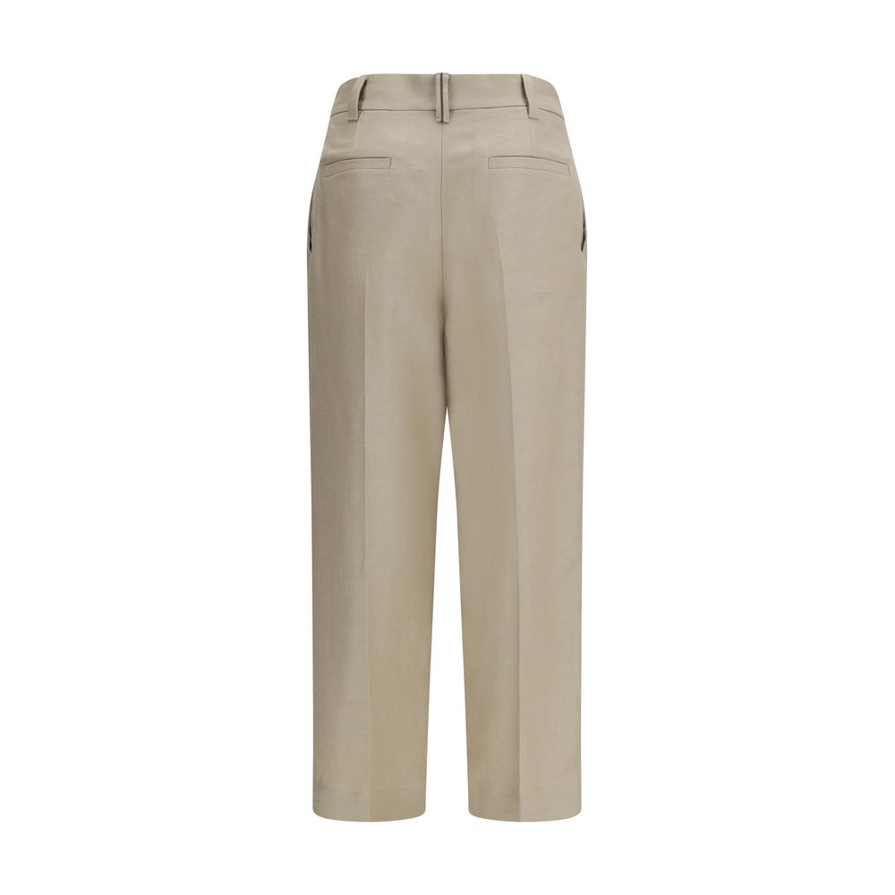 Beige Linen Casual Pants