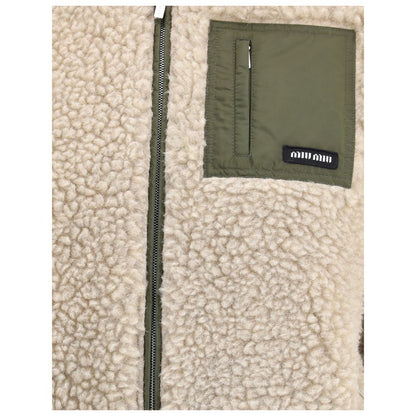 Beige Fleece Wool Full-Length Jacket