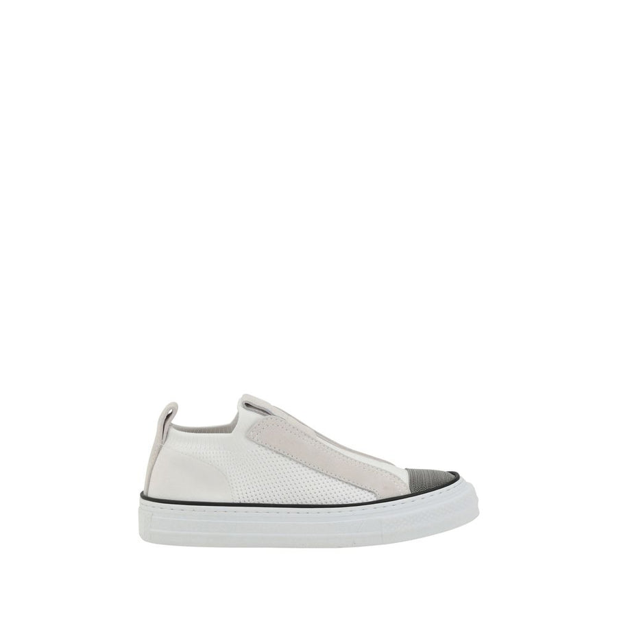 White Nylon Low Top Sneakers