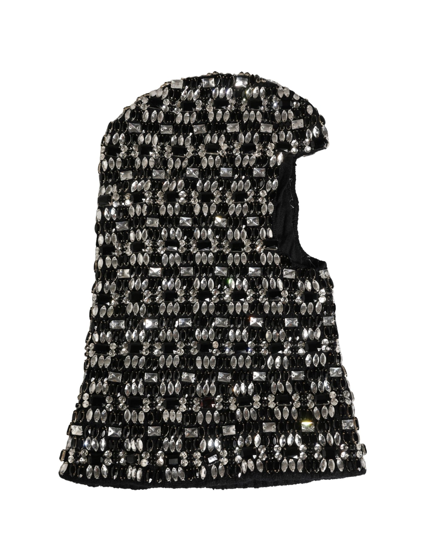 Black Wool Crystal Embellished Balaclava Hat
