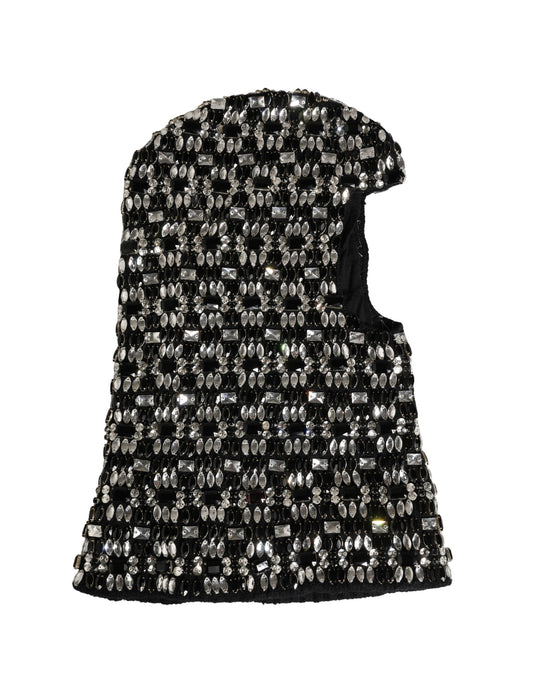Black Wool Crystal Embellished Balaclava Hat