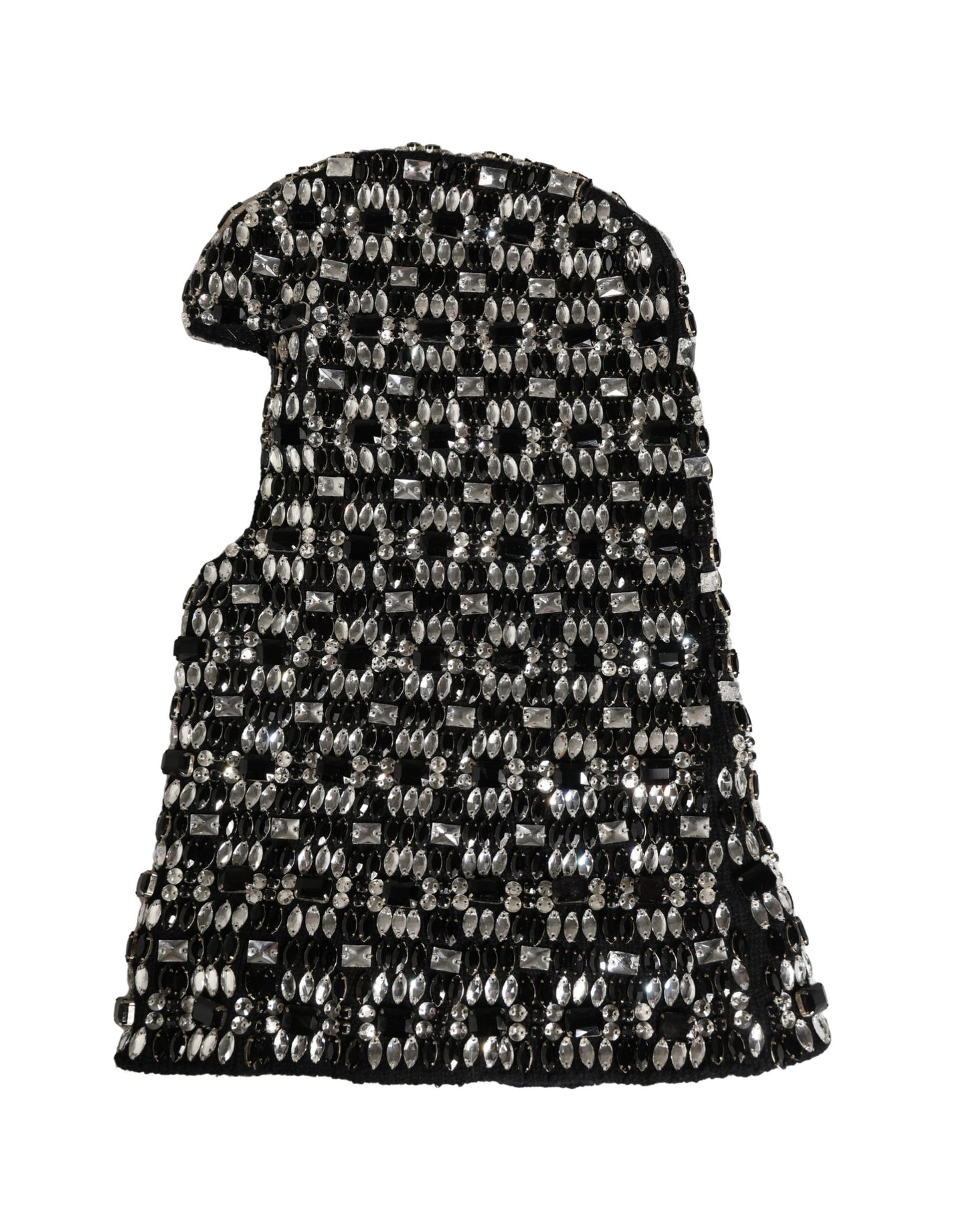 Black Wool Crystal Embellished Balaclava Hat