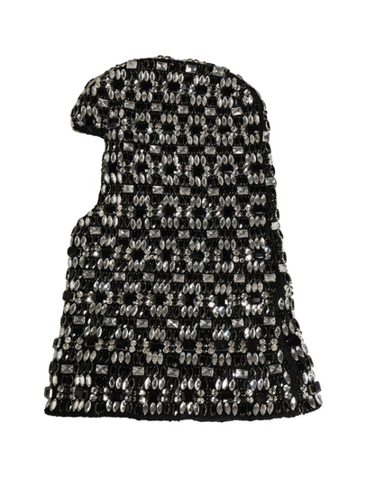 Black Wool Crystal Embellished Balaclava Hat