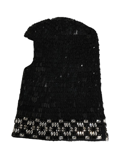 Black Wool Crystal Embellished Balaclava Hat