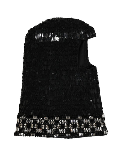 Black Wool Crystal Embellished Balaclava Hat