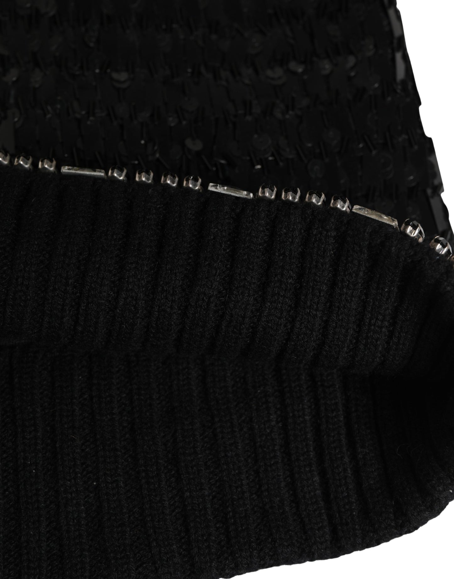 Black Wool Crystal Embellished Balaclava Hat
