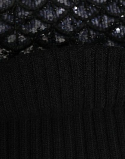 Black Wool Crystal Embellished Balaclava Hat