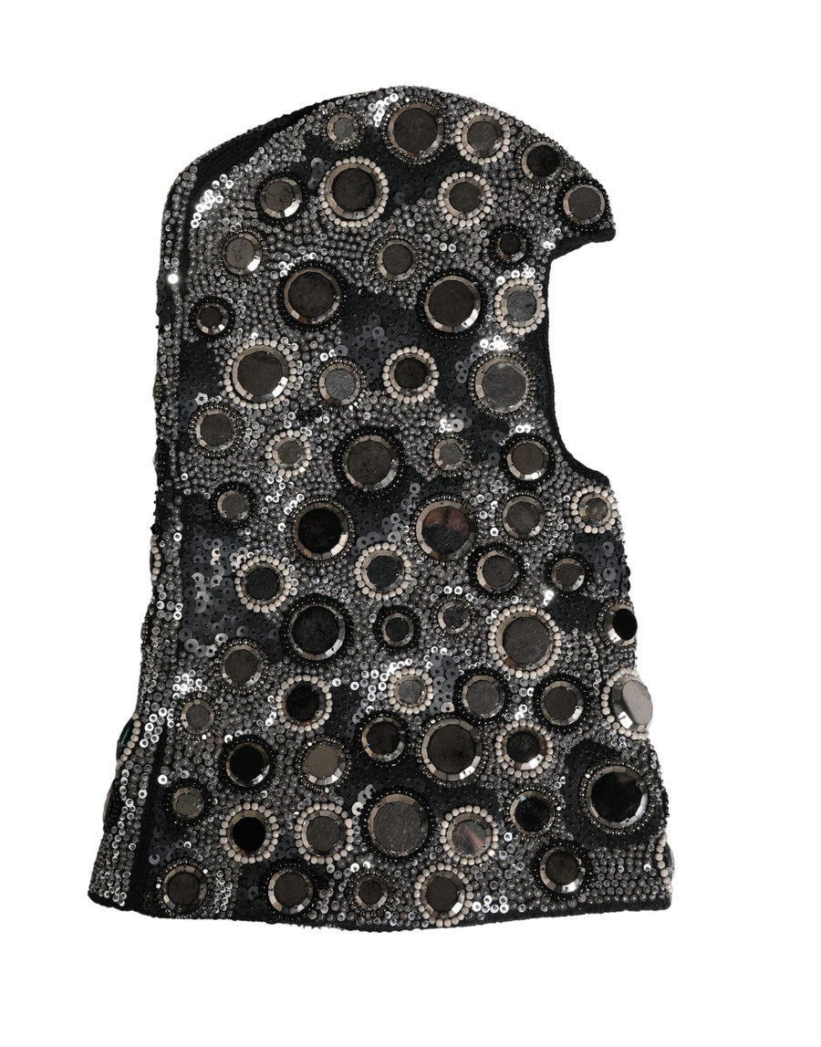 Black Wool Crystal Embellished Balaclava Hat