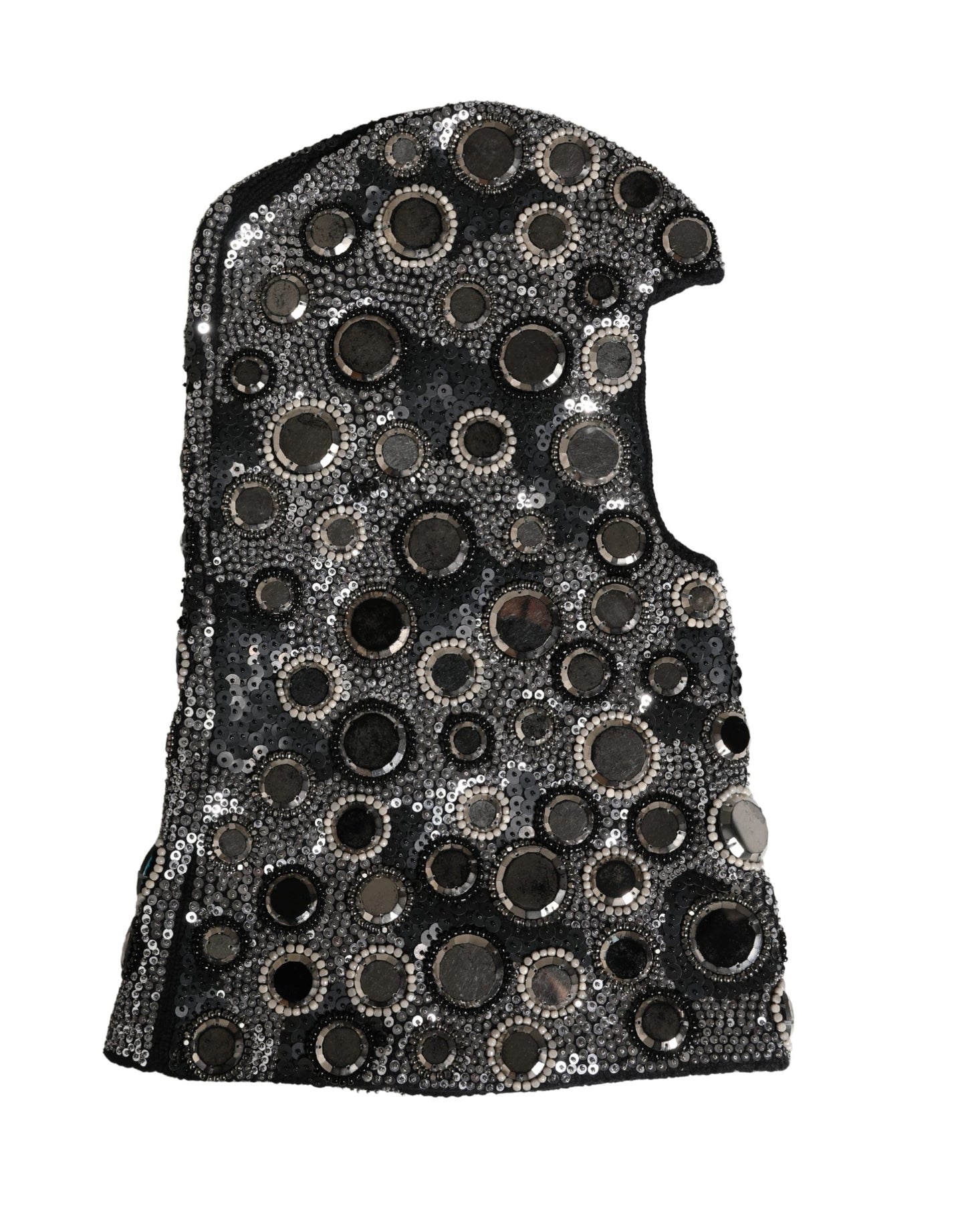 Black Wool Crystal Embellished Balaclava Hat