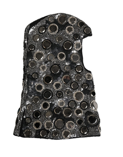 Black Wool Crystal Embellished Balaclava Hat