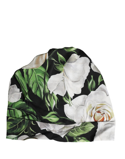 Black Floral Motif Turban Headwear Women Hat