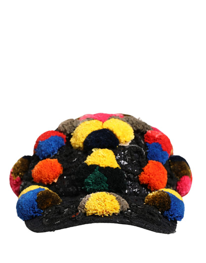 Multicolor Pom Poms Sequin Embellishment Hat