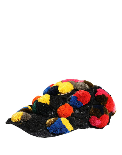Multicolor Pom Poms Sequin Embellishment Hat