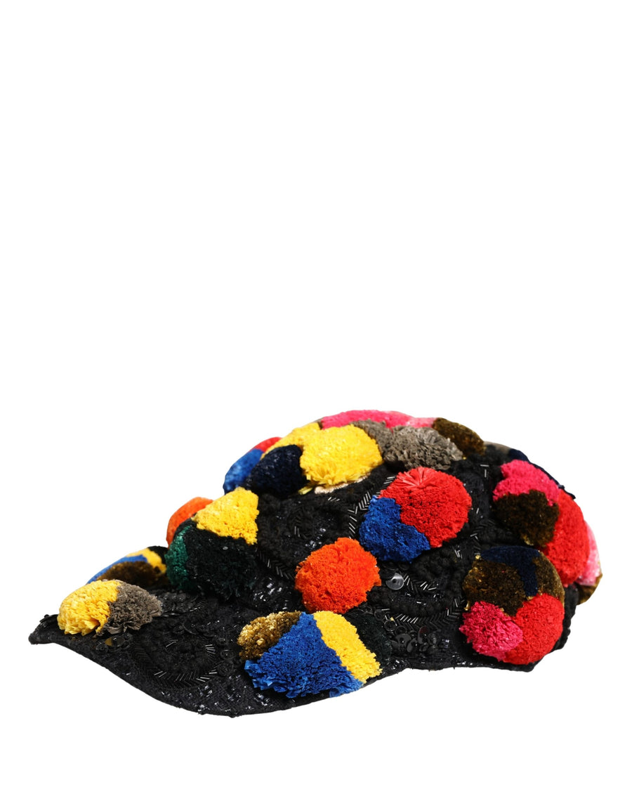 Multicolor Pom Poms Sequin Embellishment Hat