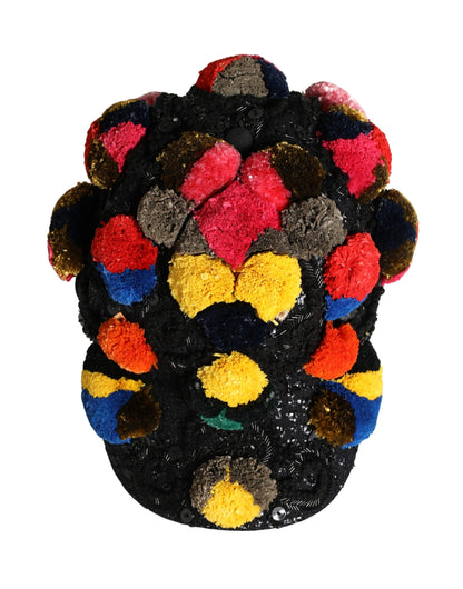 Multicolor Pom Poms Sequin Embellishment Hat