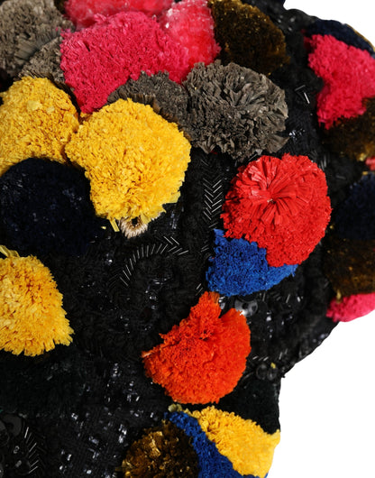 Multicolor Pom Poms Sequin Embellishment Hat