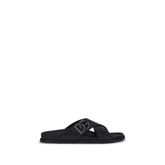 Black Calf Leather Bos Taurus Flat Sandals