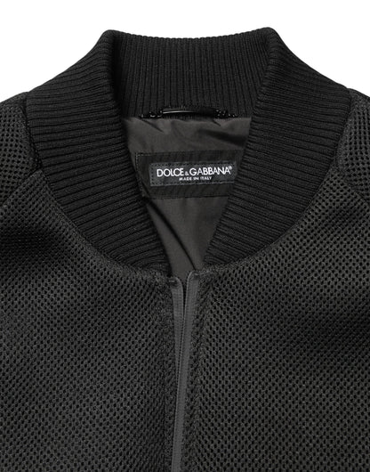 Men Black Nylon Full Zip Bomber Jacket