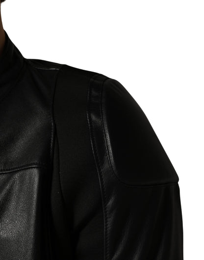 Black Nylon Full Zip Men Biker Coat Jacket