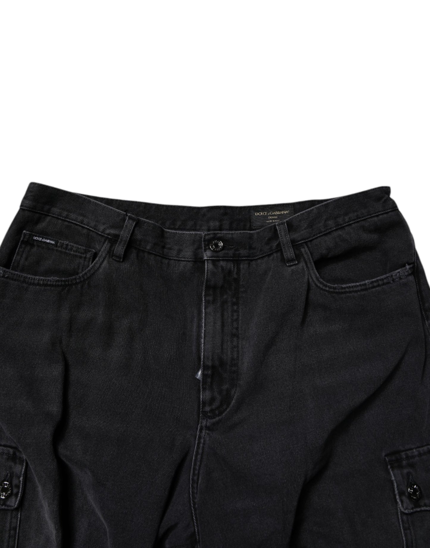 Black Mid Waist Denim Cargo Bermuda  Shorts