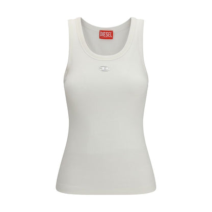 White Cotton Sleeveles T-Shirt