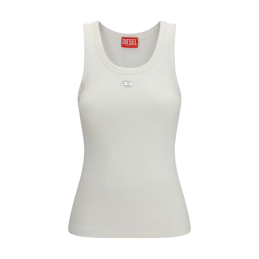 White Cotton Sleeveles T-Shirt