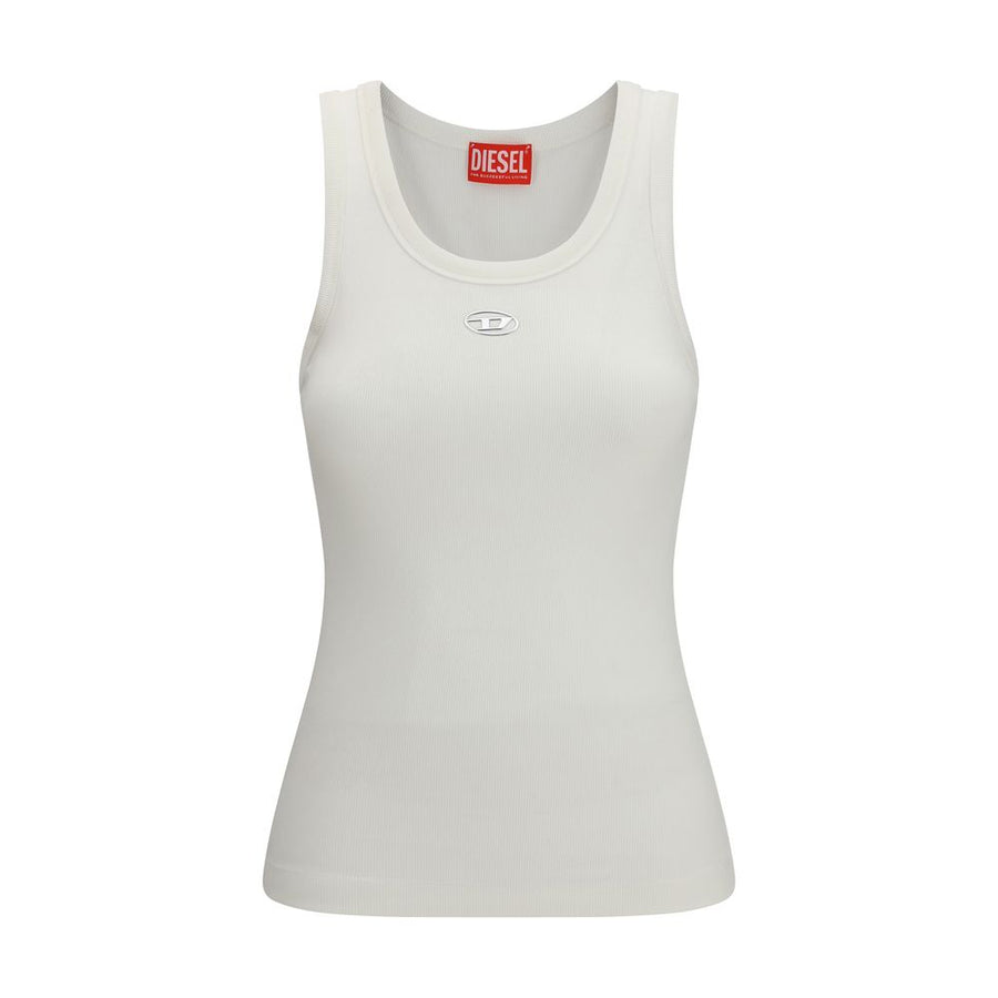 White Cotton Sleeveles T-Shirt