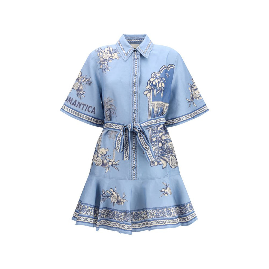 Blue Linen Casual Dress