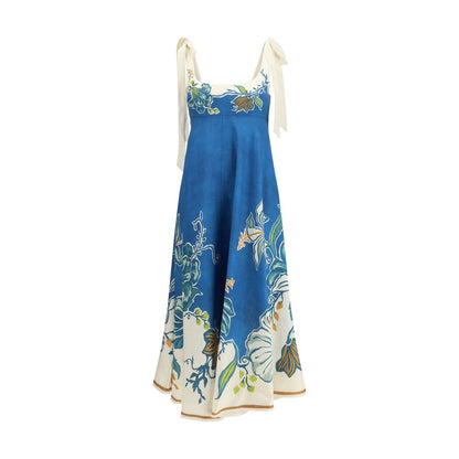 Blue Linen Casual Dress