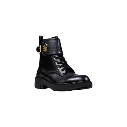 Black Artificial Leather Lace-Up Boots