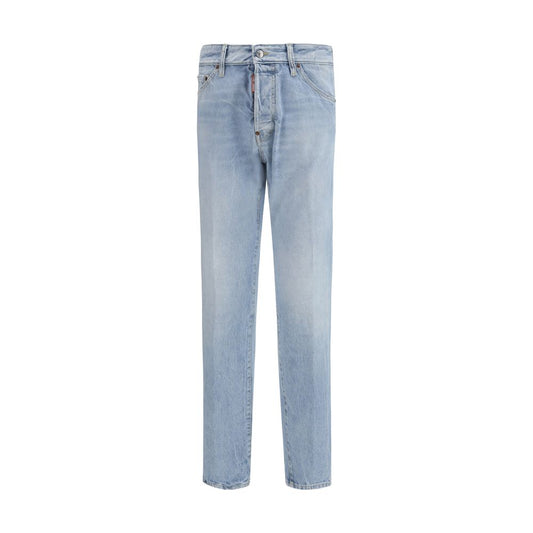 Blue Cotton Straight-Leg Jeans