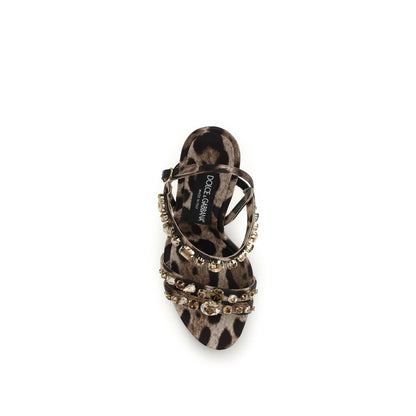 Brown Fabric Stiletto Heel Sandals