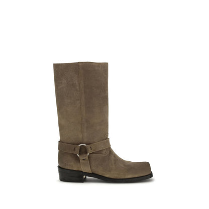 Beige Calf Leather Bos Taurus Lace-Up Boots