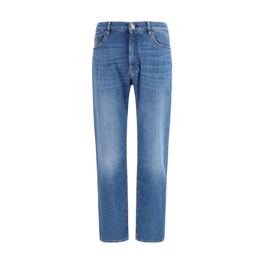 Blue Cotton Straight-Leg Jeans