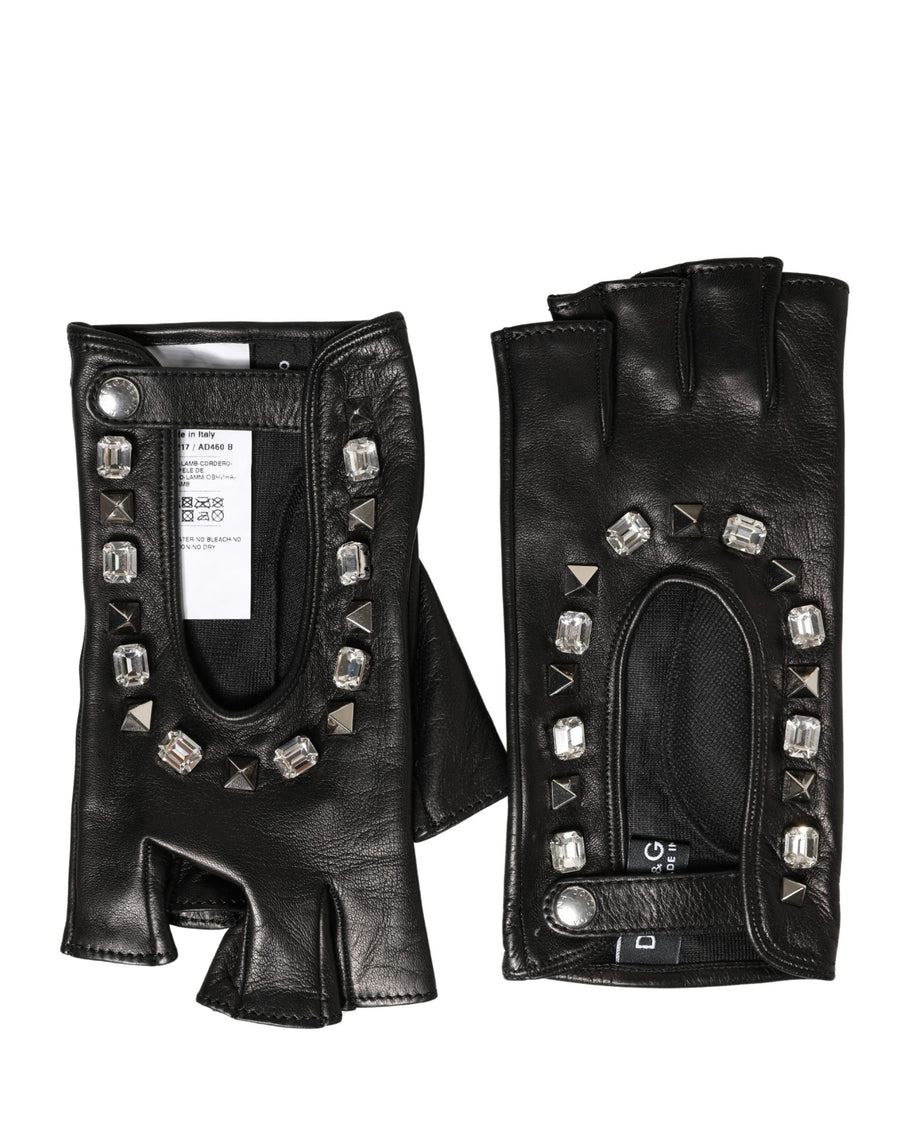 Women Black Embellished Wrist Length Mitten Gloves