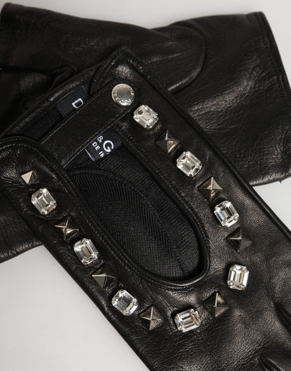 Women Black Embellished Wrist Length Mitten Gloves