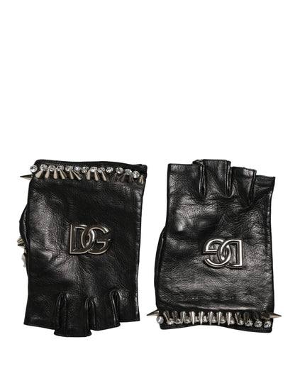 Women Black Embellished Wrist Length Mitten Gloves