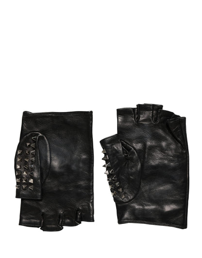 Black Embellished Wrist Length Mitten Women Gloves