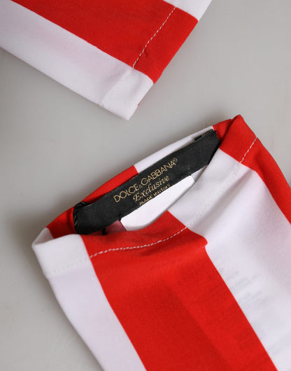 Red White Stripes Nylon Elbow Length Women Gloves